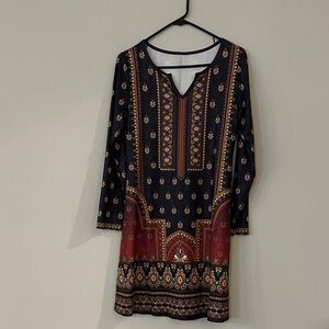 Elegant Black and Rust Patterned Dress size S